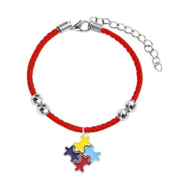 Imagem de ANGLEQUEEN Pulseira de conscientização do autismo, pulseira de autismo, para professores, educadores, autistas, quebra-cabeça, vermelha, preta, pulseiras de autismo, acessórios de joias, Large, Liga