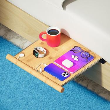 Imagem de Whole Nights Prateleira de cabeceira retrátil de bambu – Stowy, o organizador de cabeceira para box springs, base plana e camas de plataforma – Suporte de cabeceira e solução de mesa de cabeceira CPAP
