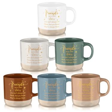 Imagem de 6 peças presentes de amizade de Natal para mulheres canecas de cerâmica amigos copos de amizade a granel 368.5 g Friends Are Like Stars Caneca de café Natal elefante branco presentes para amigas irmã