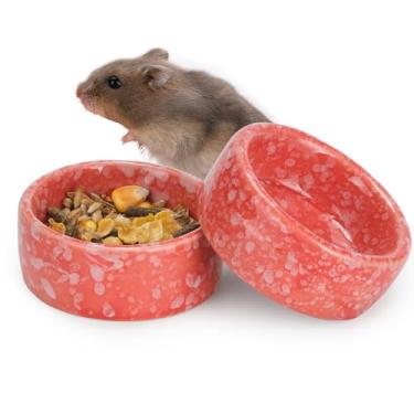 Imagem de VanEnjoy Pacote com 2 tigelas de cerâmica para porquinhos-da-índia padrão pontilhado para alimentação e irrigação de animais pequenos para gaiola, prato de água para hamster rosa fofo para coelhinho