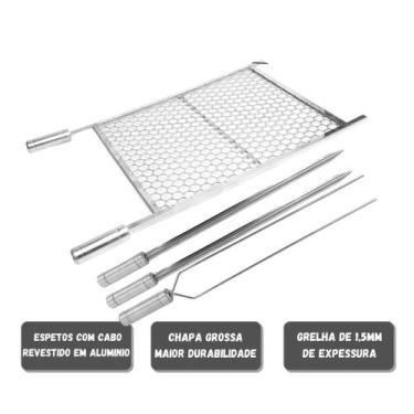 Imagem de Kit Grelha Moeda Inox 70x50 + Espetos Espada Duplo Churrasco - INOX LA