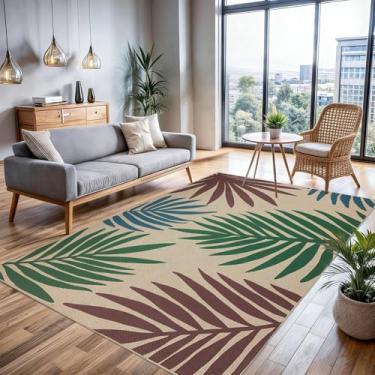 Imagem de USTIDE Tapete com design de folha de palmeira para pátio, 1,2 m x 1,5 m, tropical, interior, exterior, para quintal, varanda, entrada, casa de fazenda, lavável, tapete antiderrapante para pátio e