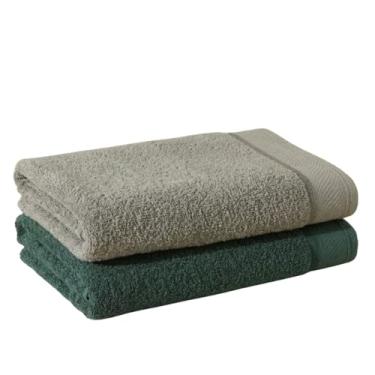 Imagem de Kit 2 Toalha de Banhão Eleganz 100% Algodão 500g/m² Super Macia, Alta Absorção, Tamanho Grande 72x150cm (Cinza - Verde)