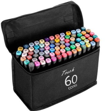 Imagem de Kit 60 Canetas Coloridas Dupla Ponta Livro Para Colorir - Jinbú, Preto