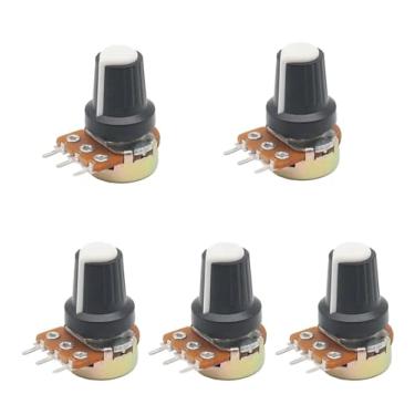Imagem de KKFAUS 5 conjuntos WH148 3pin B1K ~ B1M ohm 1K 2K 5K 10K 20K 6Pin 15mm 10K 3 Terminal Linear Taper Rotary Potenciômetro para 3 203 503 104 (bege, 250K OHM)