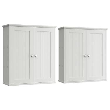 Imagem de Shintenchi Armário de parede para banheiro, 2 armários de remédios com 2 portas, armário de armazenamento de banheiro sobre o vaso sanitário, armário de armazenamento com economia de espaço com