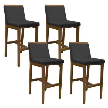 Imagem de Banqueta Alta Kit 4 Peças Londres Corino Preto - Fratello