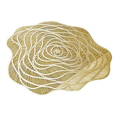 Imagem de pcagfaajmh Prato de PVC rosa, tapete de mesa, porta-copos acessórios de decoração de cozinha, 4 peças, jogo americano dourado e prata para decoração de casa de mesa de café (cor: dourado)