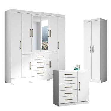 Imagem de Guarda Roupa Casal Nápole 2045149 e Armário Multiuso New 2000192 e Cômoda Milão Branco - Aramóveis