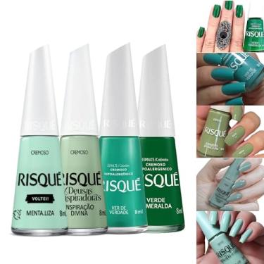 Imagem de Kit 5 Esmaltes Risqué Tons de Verde Esmalte Cremosos 8ml (4 Tons Verde)