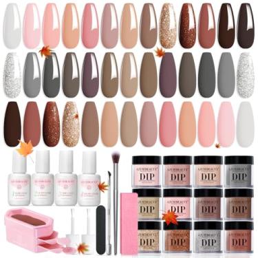 Imagem de AZUREBEAUTY Conjunto de unhas em pó, 10 cores, coleção clássica de nude para todas as estações, glitter, rosa, marrom, branco, brilhante, tom neutro, kit de pó para mergulho, arte de unhas francesa, manicure, faça você mesmo, presentes de salão para mulheres