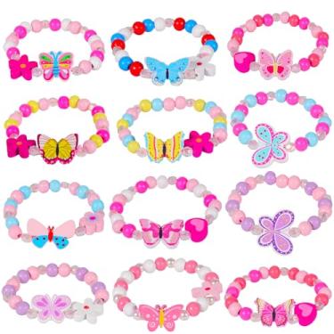 Imagem de JOTIKO Pulseiras De Borboletas Para Meninas - Presentes Aniversário Princesa, Lembrancinhas Festa, Guloseimas, Enchimentos Sacolas, Joias Madeira Com Contas, Pulseiras, Pingentes Flores E Fofas