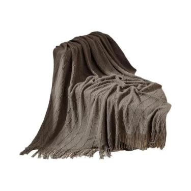 Imagem de Cobertor Leve De Acrílico Tricotado Em Estampa Xadrez Rosa Com Franjas