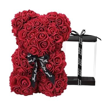 Imagem de Wswqop Urso Floral com Caixa de Presente: Lindo Urso de Espuma com Flores Artificiais de Rosas, Urso de Pelúcia com Rosas para Esposa, Namorada, Amante Ou Pr, Vermelho