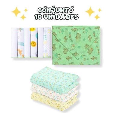 Imagem de Kit 10Pçs Neutro Cueiro G+ Pano De Boca + Toalha De Banho