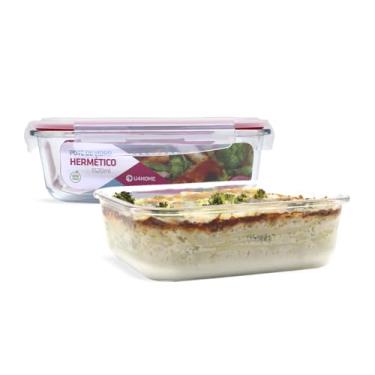 Imagem de Conjunto 2 Pote Grande Vidro Hermética Marmita Tampa 1520ml (Vermelho)