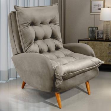 Imagem de Poltrona Pés Madeira Maciça Veludo Olm Vicenza - Bege