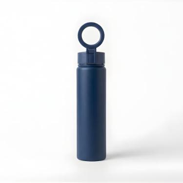 Imagem de Garrafa Térmica Esportiva de Aço Inox 700ml com Suporte Magnético para celular, Bico Retrátil e Isolamento a Vácuo - Ideal para a Academia, Escritório e dia a dia. (Garrafa700-AzulM-FBA)