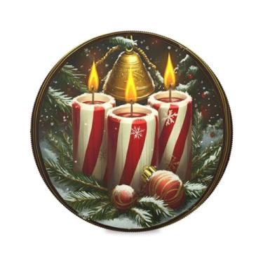 Imagem de STAYTOP Jogo americano redondo com velas e sinos listrados, 4 peças, tapetes de mesa antiderrapantes fáceis de limpar para decoração de mesa de festa e churrasco