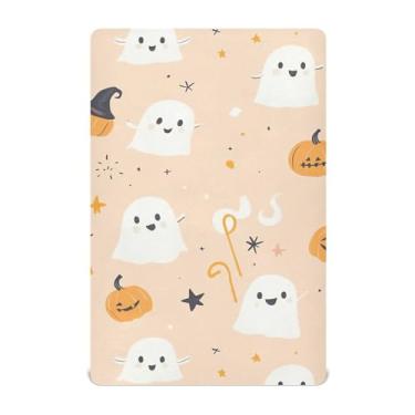 Imagem de xigua Lençóis de berço de fantasmas e chapéus de bruxa para meninas e meninos, lençol macio e respirável adequado para berço padrão e cama infantil 71 x 132 cm
