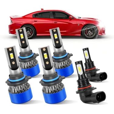 Imagem de rosunmantic Farol alto + farol baixo + lâmpada de neblina combo para Dodge Charger 2006 2007 2008 2009 lâmpadas 6000K ultra branco 50.000 horas Vida útil 6 peças