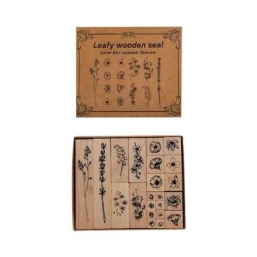 Imagem de Conjunto De Carimbos De Madeira Com Folhas E Flores Naturais 30 Peças 