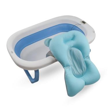 Imagem de Banheira Retrátil Dobrável para Bebê Menino Menina com Termômetro e Almofada de Banho, Portátil, Antiderrapante e Compacta para Recém-Nascidos (Verde Água)