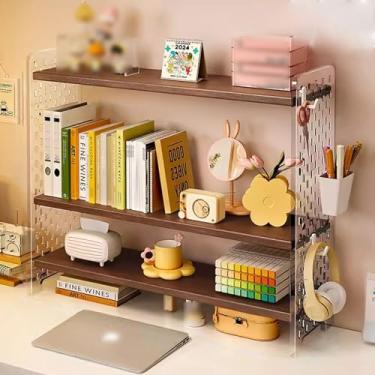 Imagem de Organizador de estante de mesa prateleira de exibição de armazenamento de mesa de escritório painéis laterais de acrílico altamente transparentes adequados para dormitório ou escritório (Cor: Nogueira