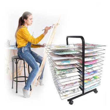 Imagem de Estante de secagem de metal com 25 prateleiras removíveis, design móvel com rodas traváveis, ideal para salas de aula e uso doméstico, perfeito para pintura e secagem de arte (50 camadas)