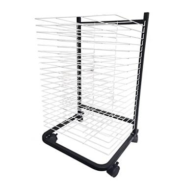 Imagem de Estante de secagem de arte de metal para pinturas e impressões, organizador de armazenamento de papel A3, exibição de chão com prateleiras de arame para estúdios de arte e salas de aula, design preto