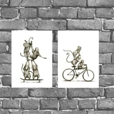 Imagem de Kit 2 Placas Decorativas Macaquinhos 18X27Cm