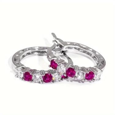 Imagem de Brincos de argola de zircônia multicoloridos requintados para mulheres, festas diárias, banquetes, joias delicadas, presentes, One size, Cobre, Zircônia cúbica