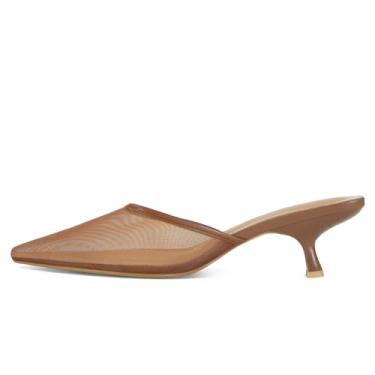 Imagem de ZJGZF Salto gatinho de malha feminino bico fino fechado sem costas stiletto slingback salto baixo sapatos confortáveis, Malha marrom, 41