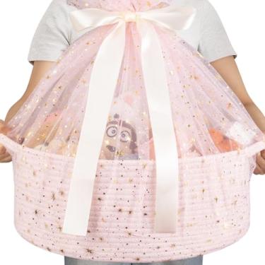 Imagem de OIAHOMY Cesta de presente grande com alça, cesta de tecido de 43 x 32 x 18 cm com saco de presente, fita, caixas de armazenamento de berçário vazias para encher com toalhas, organizador de brinquedos