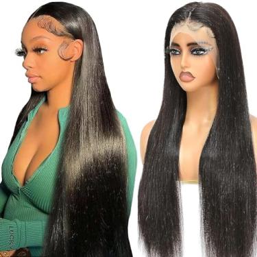 Imagem de Perucas frontais de 36 polegadas 33 x 15 cm de cabelo humano pré-arrancado, perucas de tela reta transparente HD com cabelo de bebê, nós descoloridos, perucas para mulheres negras sem cola