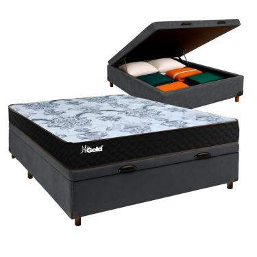Imagem de Cama Box Bau Cinza Casal + Colchão Molas Ensacadas Life Gold Paropas