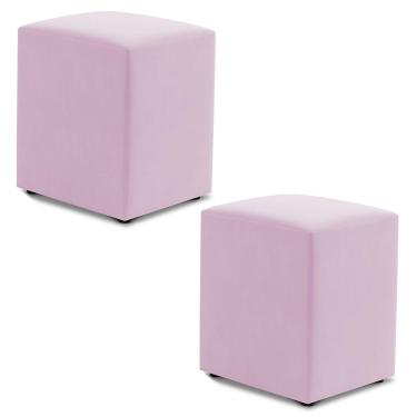 Imagem de Kit 02 Puffs Decorativos Sala De Estar Quadrado 36x47cm Sintético Rosa Bebê - Desk Design