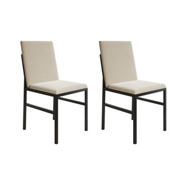 Imagem de Kit 2 Cadeiras De Jantar Estofadas Mônaco Veludo Bege Preto