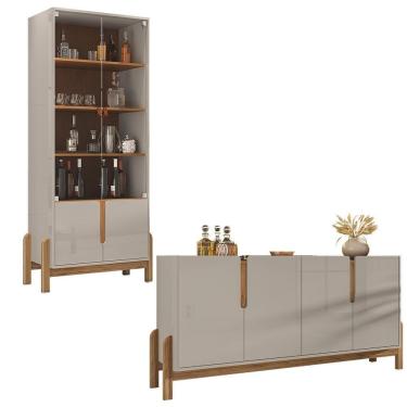 Imagem de Aparador Buffet 170 Com Cristaleira Lizz Pés Madeira Maciça Off White/cedro