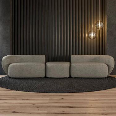 Imagem de Sofá 5 Lugares com Puff 382cm Orgânico Lyor Linho Bege Z55  - Mpozenato