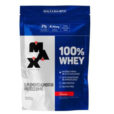 Imagem de 100% whey sabor morango 900g refil - MAX TITANIUM