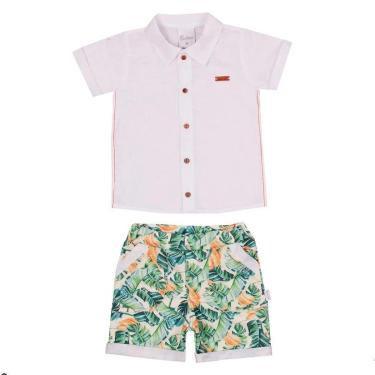 Imagem de Conjunto Bebê Menino Verão Camisa Cambraia E Bermuda Moletinho Tropical 2 peças Tam M a GG - Paraíso-Masculino
