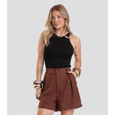 Imagem de Shorts Feminino em Tecido Dianna Marrom, G, Marrom