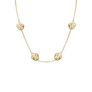 Imagem de Colar Choker Flores Rosas Vazadas Banhado a Ouro 18K - Papillon Semi J