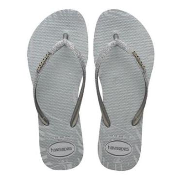 Imagem de Chinelo Havaianas Feminino Slim Glitter Edge - Cinza Gelo-Feminino