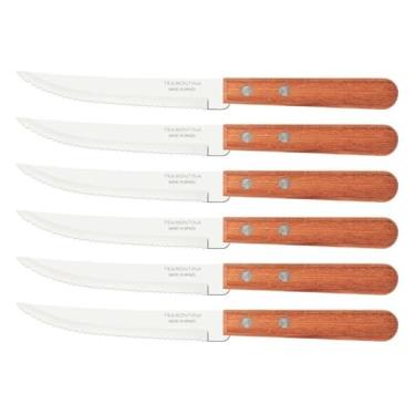Imagem de Conjunto De Facas Para Churrasco Tramontina Dynamic Com Lâminas Em Aço Inox E Cabos De Madeira Natural 6 Peças