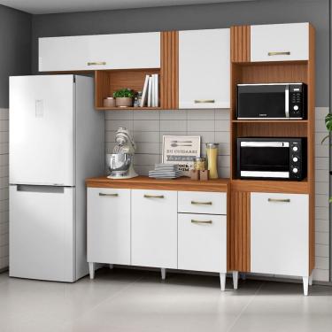 Imagem de Cozinha Compacta Vitória com Balcão 120cm com Tampo Cinamomo Branco Aramóveis