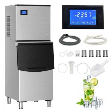 Imagem de Máquina de Gelo Industrial Icyglee Aço Inoxidável Compressor SECOP Filtro 227 kg/24h Bin 113 kg 110V