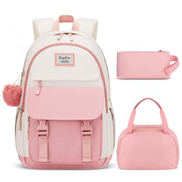 Imagem de Mochila escolar YAMTION feminina juvenil, conjunto 3 peças com lancheira, estojo, compartimento para notebook 39,6 cm e porta USB