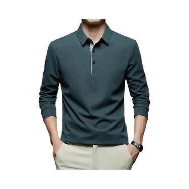 Imagem de Camisa Polo Masculina De Manga Longa Em Cor Sólida, Casual Para Negóci